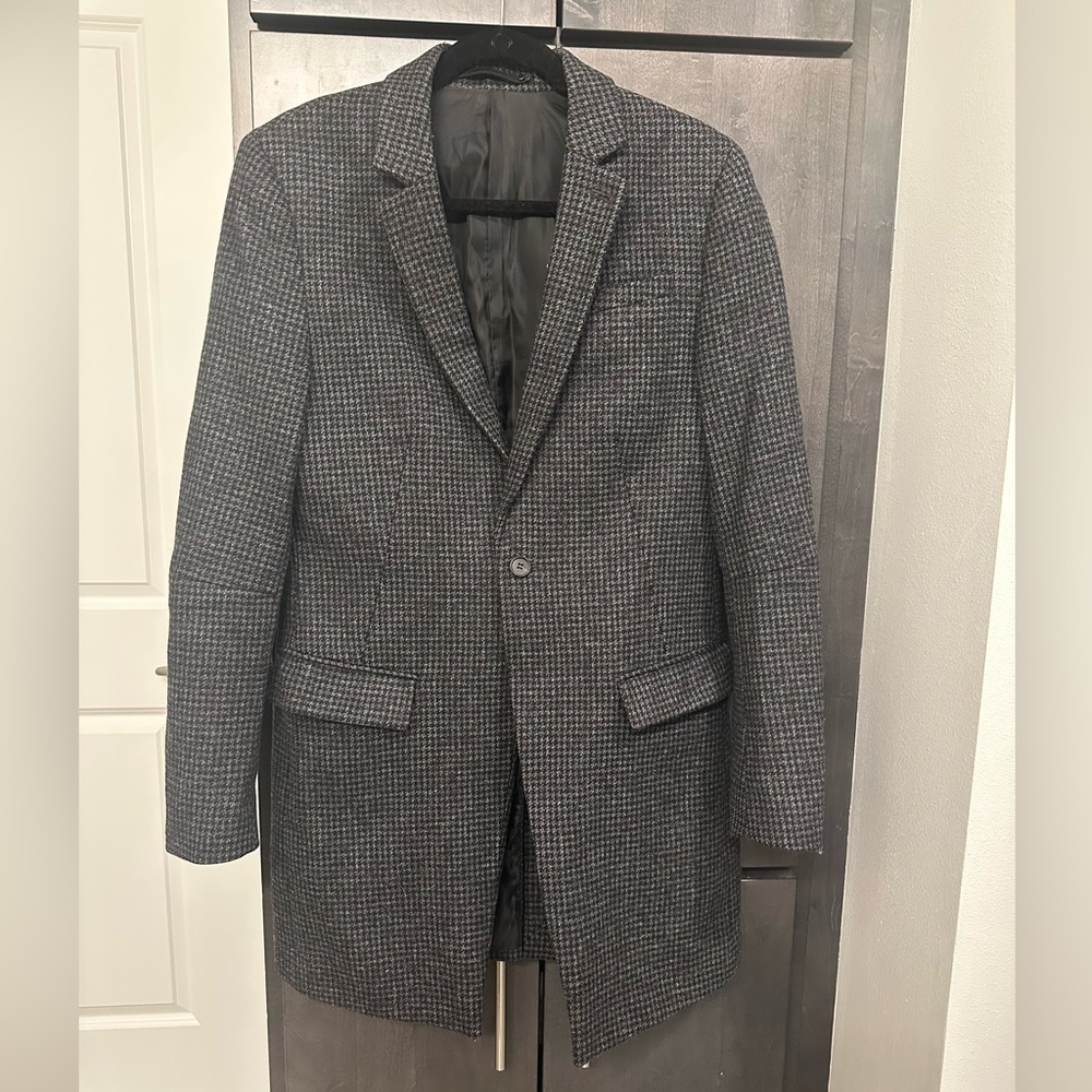 AllSaints Ginsberg houndstooth charcoal coat size 36